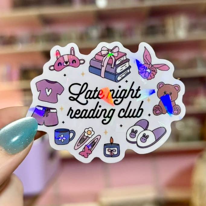 Late Night Readers Club Sticker for wholesale by Awfullynerdy.co