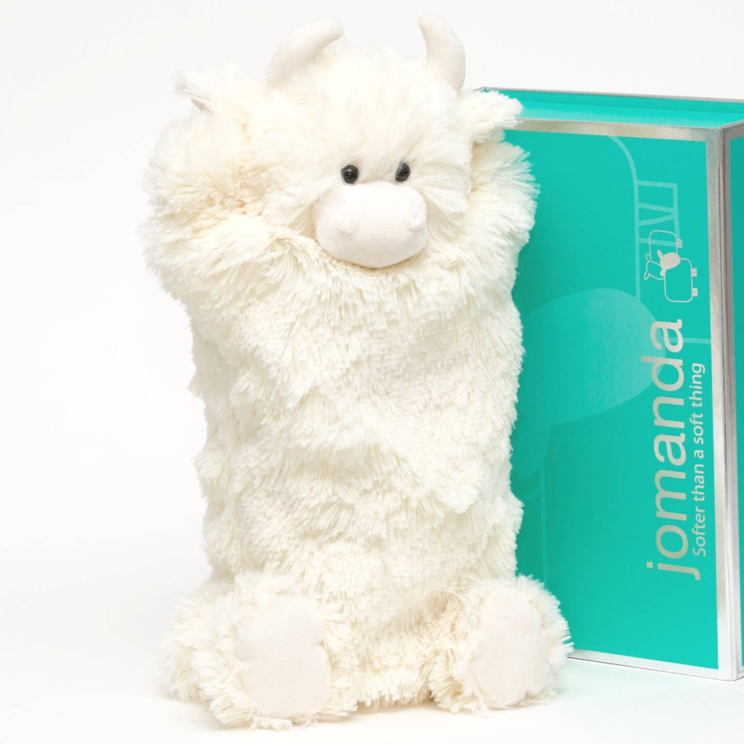 Jomanda Soft Toys & Accessories - Vendita all'ingrosso Impacchi caldi/freddi - Borsa dell'acqua calda con copertura in morbido peluche crema a forma di mucca delle Highlands.3