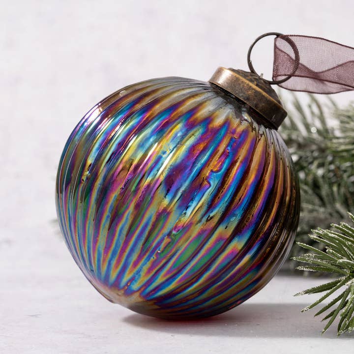 Grande palla a coste in vetro arcobaleno da 7,6 cm per la vendita all'ingrosso da parte di Bollywood Christmas