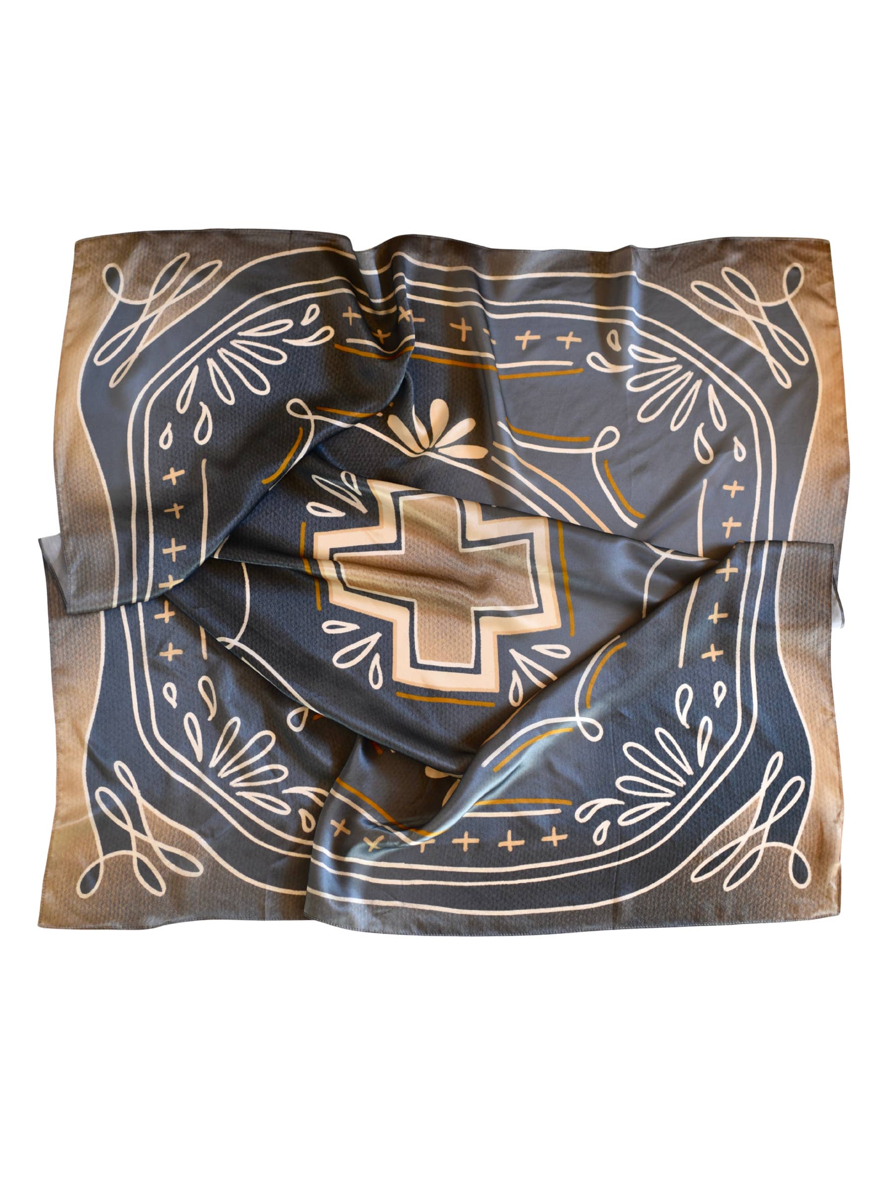 Tirzah Lane Art - Wholesale Scarf – Women's - Large 100% Mulberry Silk 35x35: Blue Geometric Wild Rag Scarf