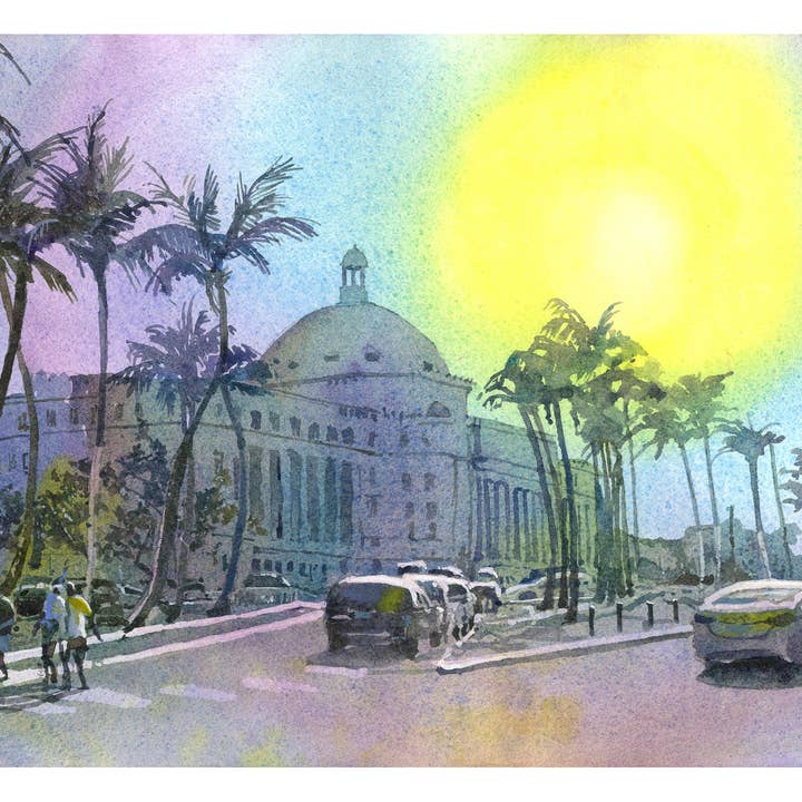 Watercolor Painting Puerto Rico Capitol – Fine Art Architecture, Caribbean Landscape, Home Decor, Interior Design, Gift for Him/Her (print) for wholesale by Ryan Fox Fine Art