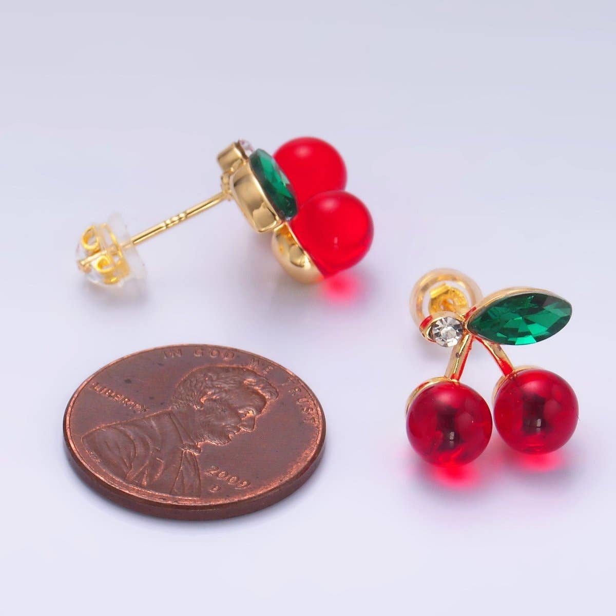 Aim Eternal - Wholesale Stud/Post Earrings - 24K Gold Filled 13mm CZ Cherry Fruit Stud Earrings | AB7201