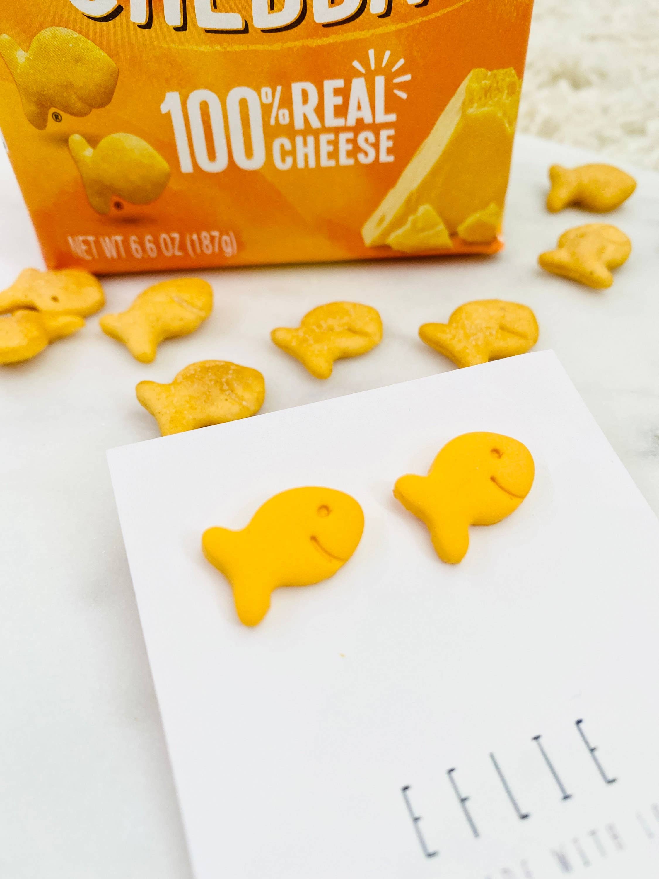 Eflie - Wholesale Stud/Post Earrings - Goldfish Crackers Cheddar Foodie Stud Earrings Gift1