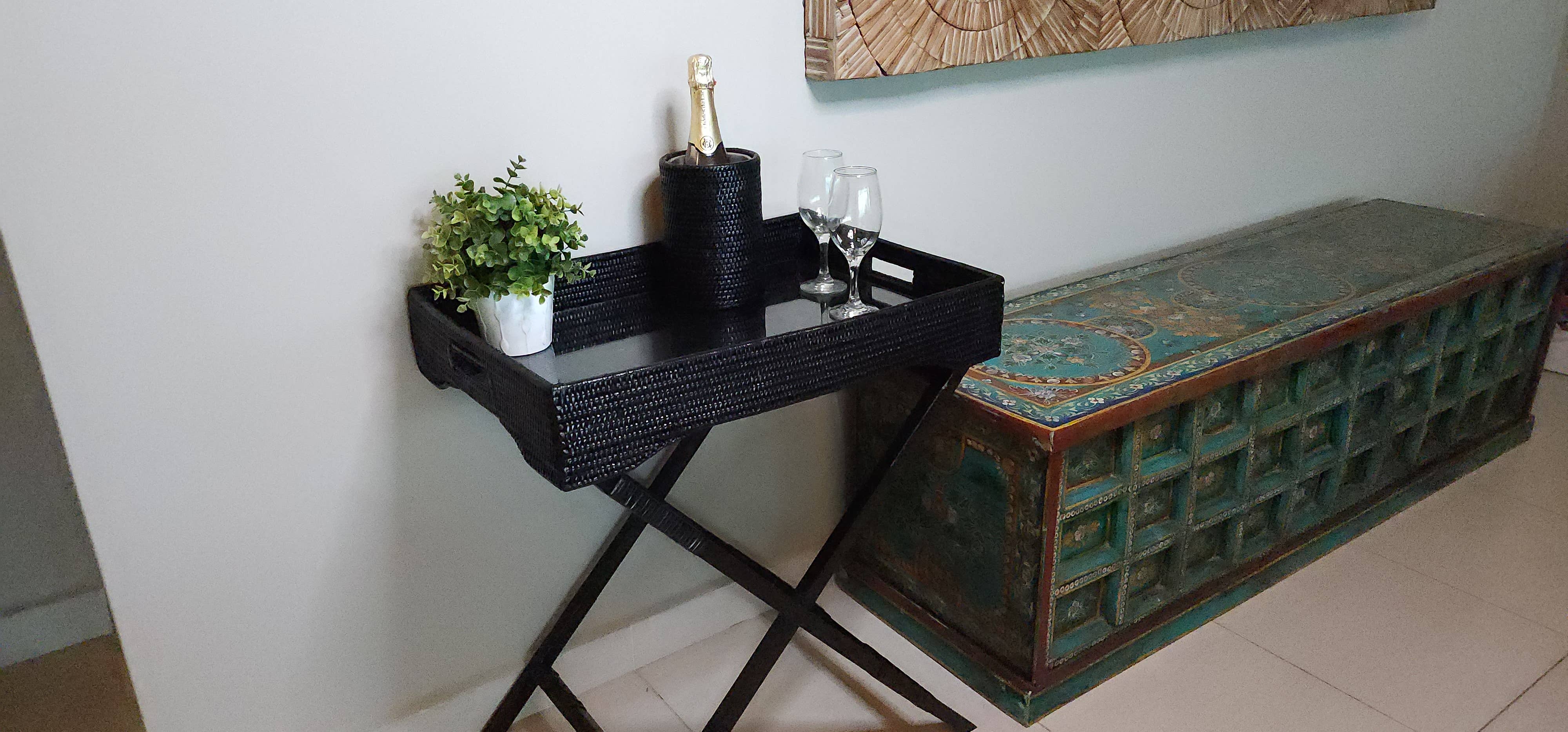 Artifacts Trading Company - Wholesale Serving Tray - Rattan Butler Tray Table with Glass Insert – Folding Table3