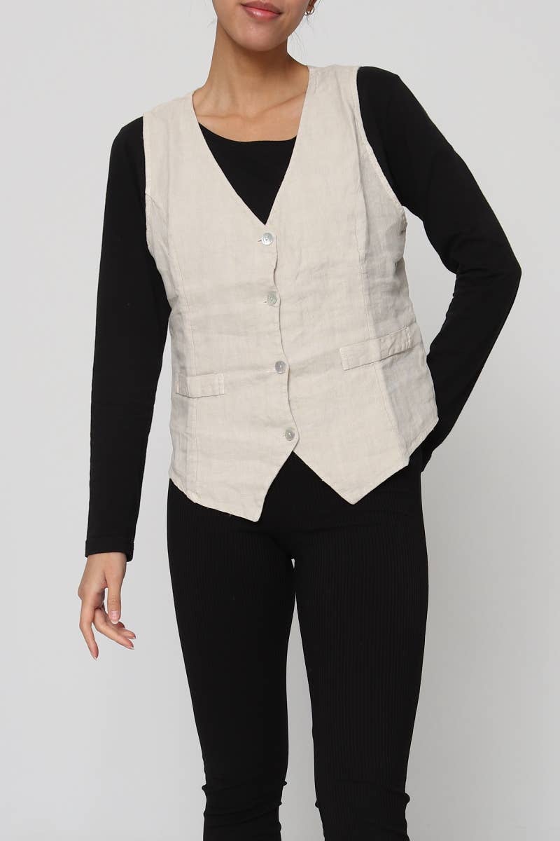 LÉA & LUC - Wholesale Button Down Shirt - Women's - Sleeveless shirt in 100% Linen REF. 514664