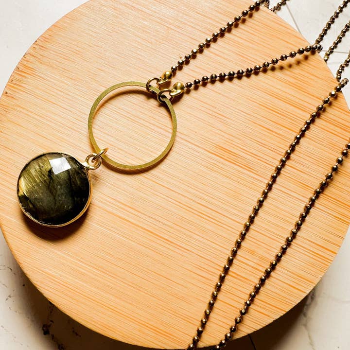 Nova: Long Labradorite Circle Necklace for wholesale by Santore Jewelry Company