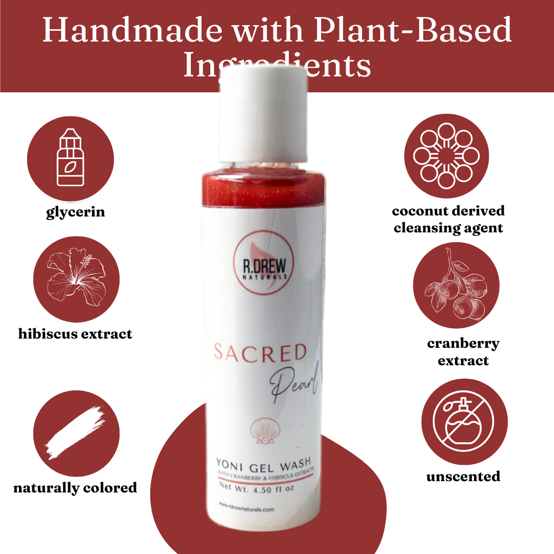 R. Drew Naturals, LLC - Wholesale Intieme reinigingsdoekjes - Bulkverpakking Sacred Pearl Yoni Gel Wash - Retailverpakkingen en labels4