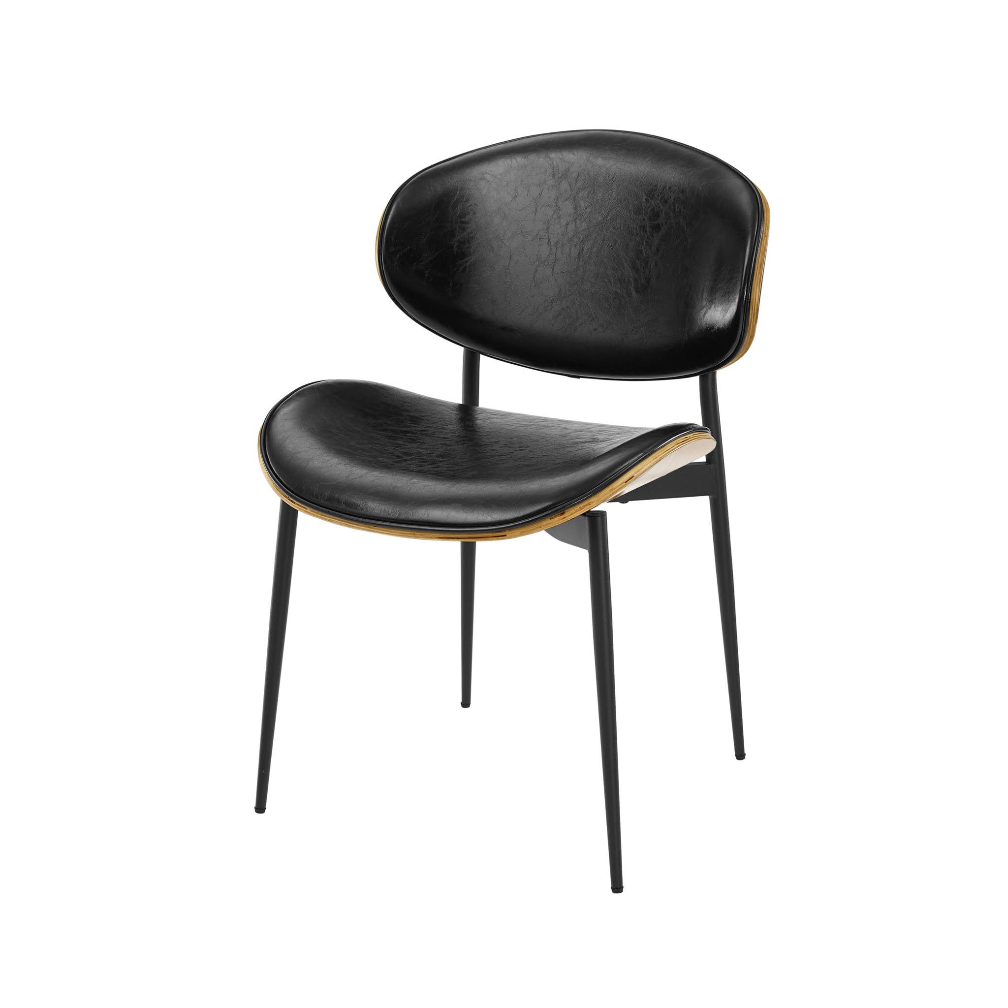 HomeRoots - Wholesale Chair - Set of Two Black Faux Leather Curved Back Dining Side Chairs