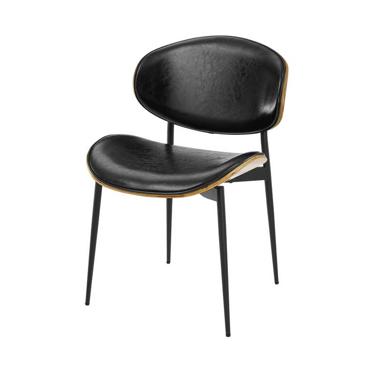 HomeRoots - Wholesale Chair - Set of Two Black Faux Leather Curved Back Dining Side Chairs0