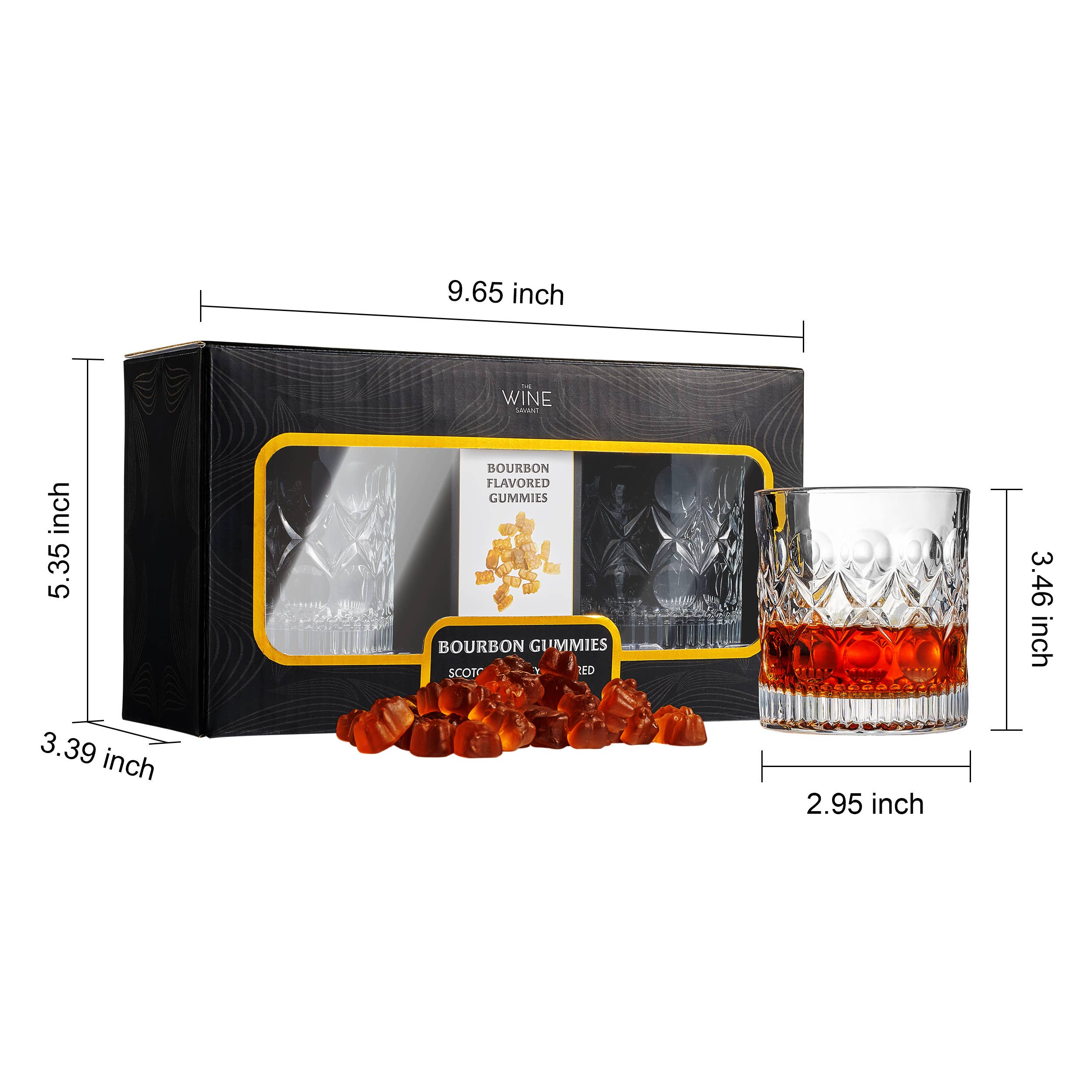 The Wine Savant /  Khen Glassware – Engroshandel Vingummi – Bourbon Gummy gavesæt og to whiskyglas2