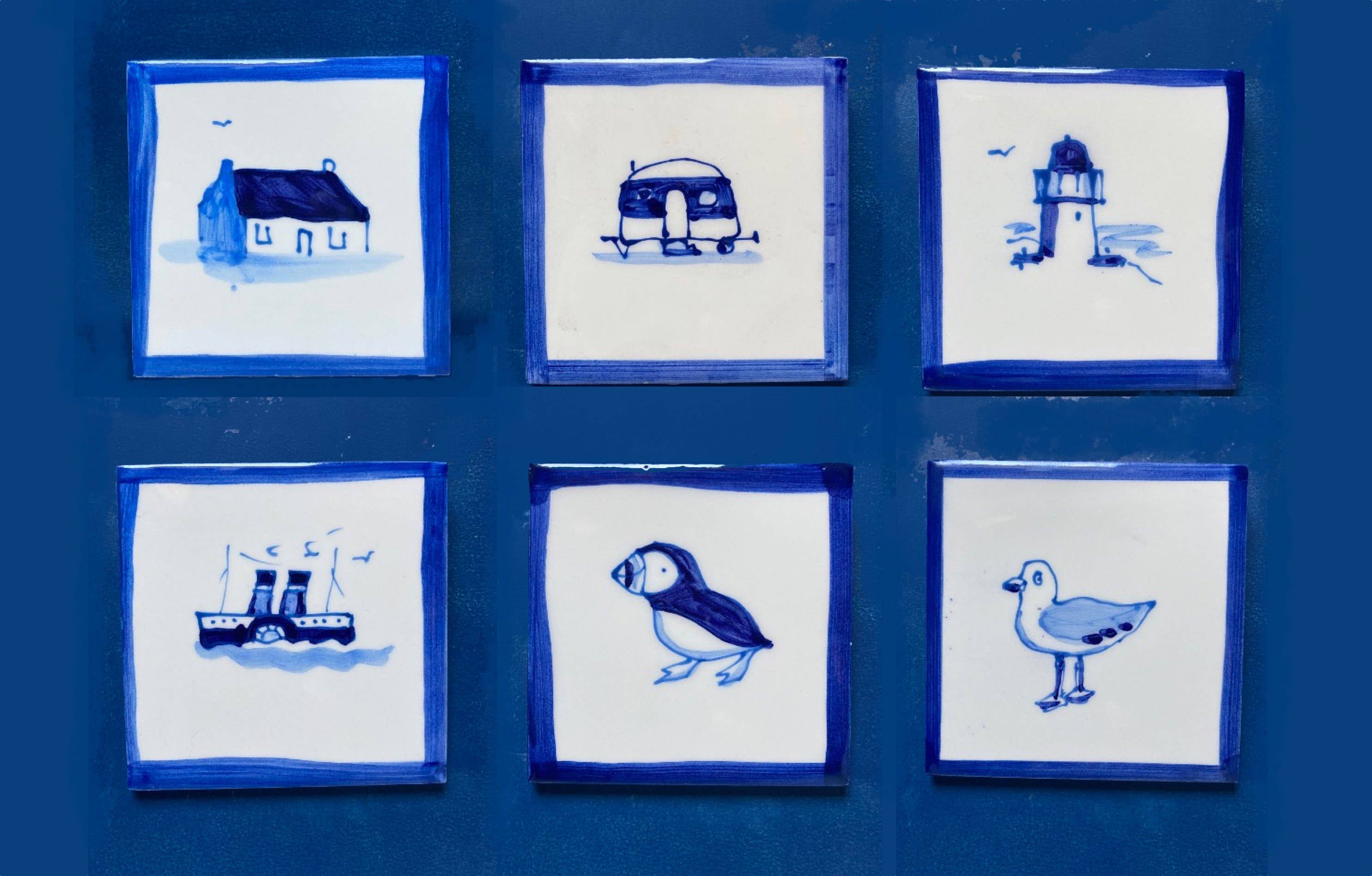 Elspeth Gardner Ceramics - Wholesale Wall Tile - Hand Painted delft style ceramic tile Cottage in 2 sizes4