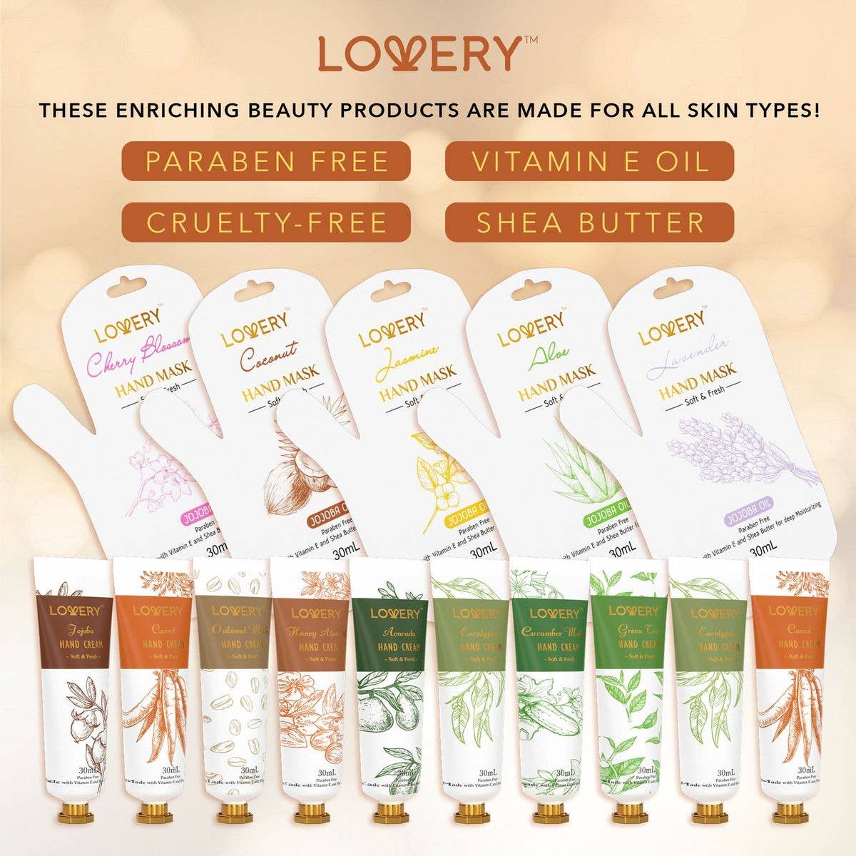 Lovery - Wholesale Hand Cream/Lotion - Hand Cream & Hand Mask Gift Set - 15pc + Vit E & Jojoba Oil2