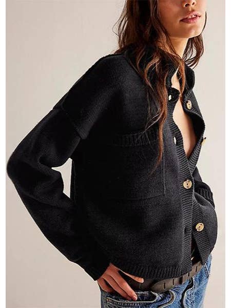 Lark & Lily Boutique - Wholesale Cardigan - Women's - Chic Knitted Button-Down Cardigan with Stand Collar