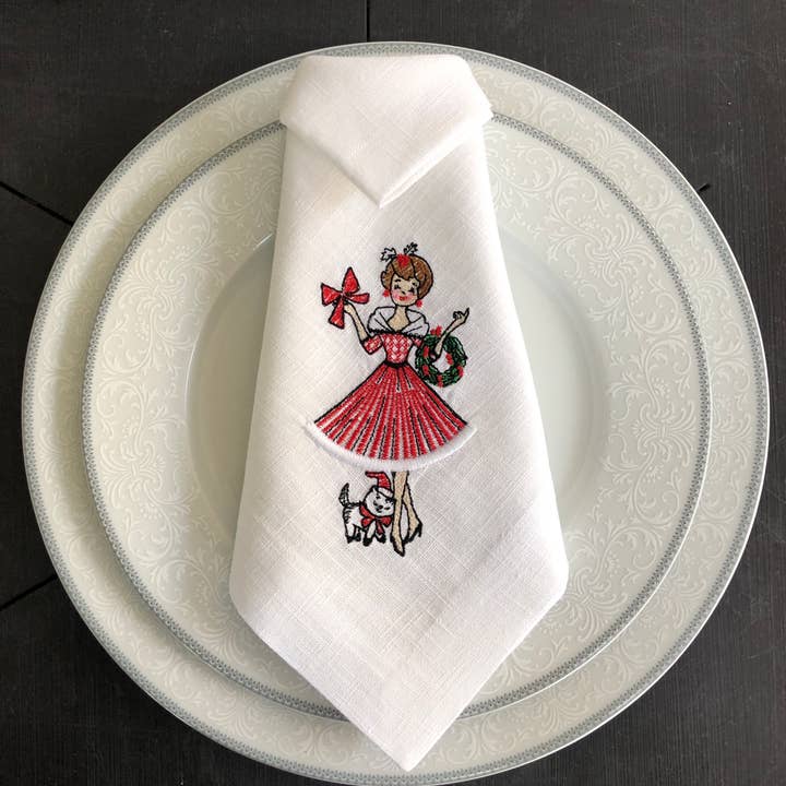 Belle Linen - Wholesale Dinner & Cloth Napkin - Vintage Christmas Ladies Linen Napkin4