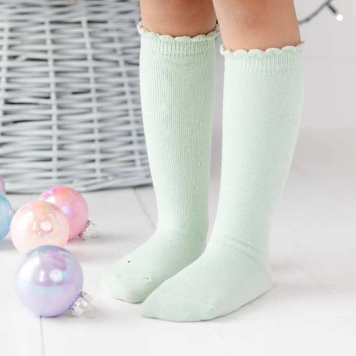 Mint Scalloped Knee High Socks for wholesale by Little Stocking Co.