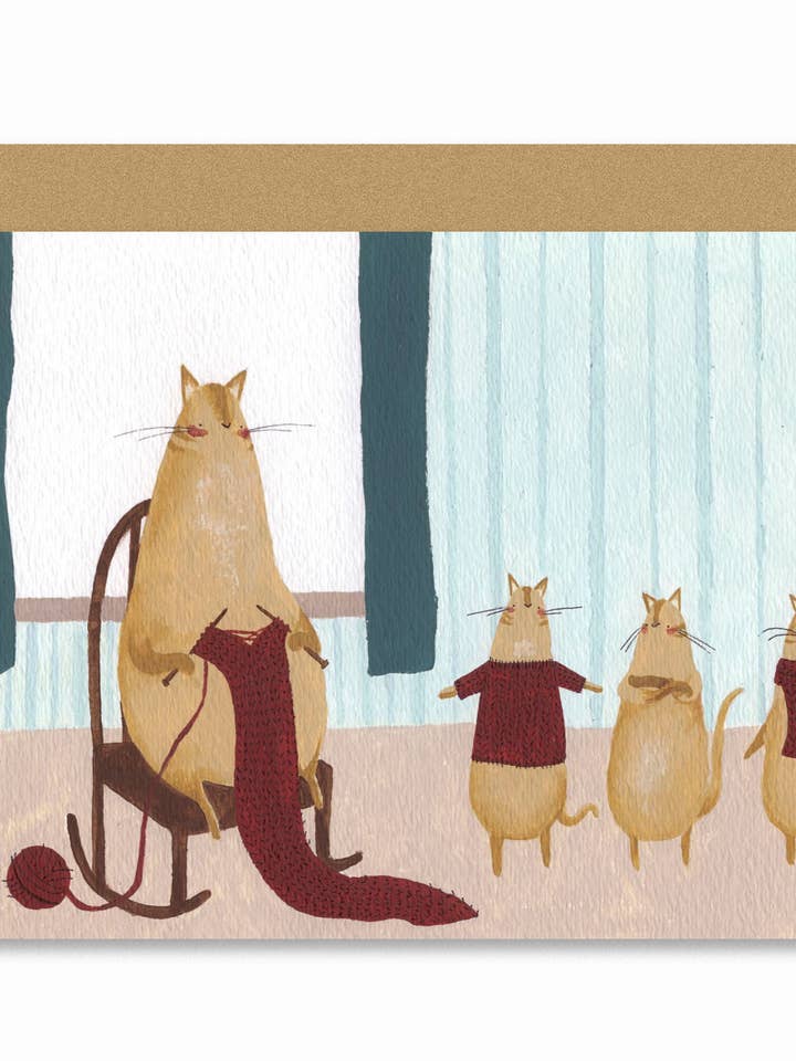 Knittin' Kitten Card for wholesale by Lindsay Blevins Illustration