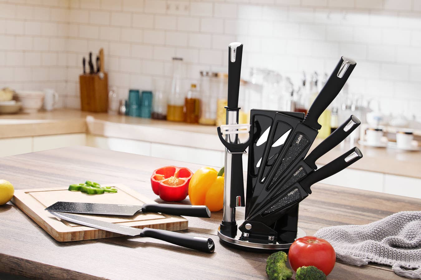 Swiss Pro+ – Conjunto de facas por atacado – Conjunto de facas de cozinha 8 PCS com suporte preto11