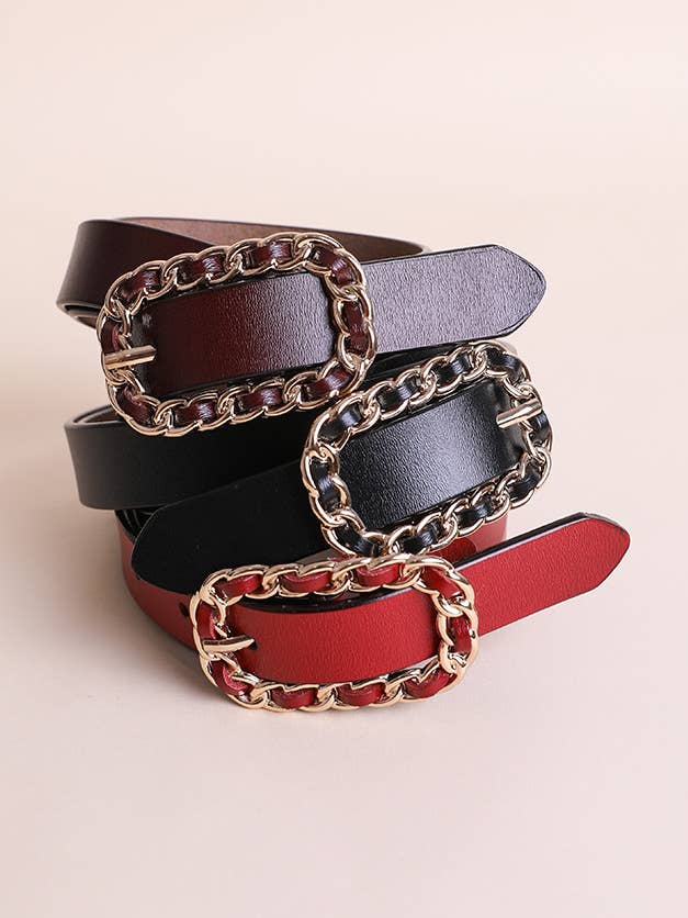 Leather Gold Chain Buckle Belt π for wholesale by Leto Accessories