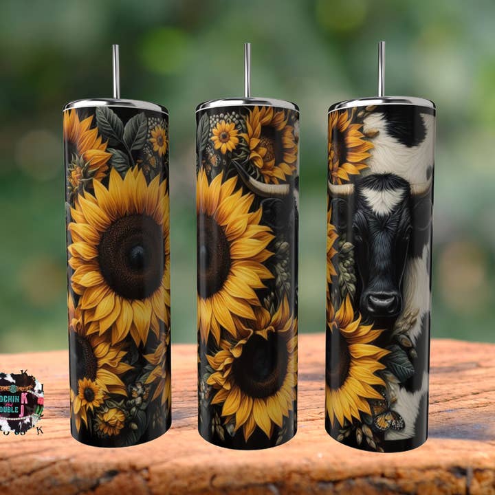 Cowhide Sunflower Tumbler for wholesale by Rockin K and Double J