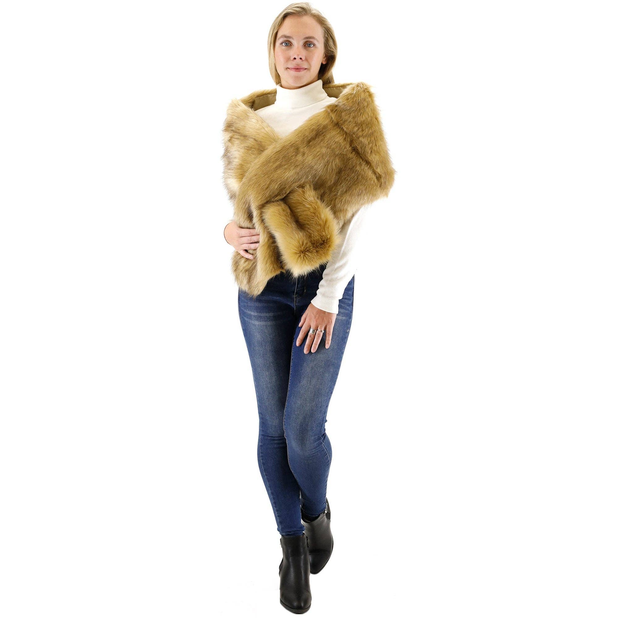 TAPA fashion - Wholesale Fur/Faux Fur Coat - Women's - Faux Fur Shawl Wide P373 (3PC)13