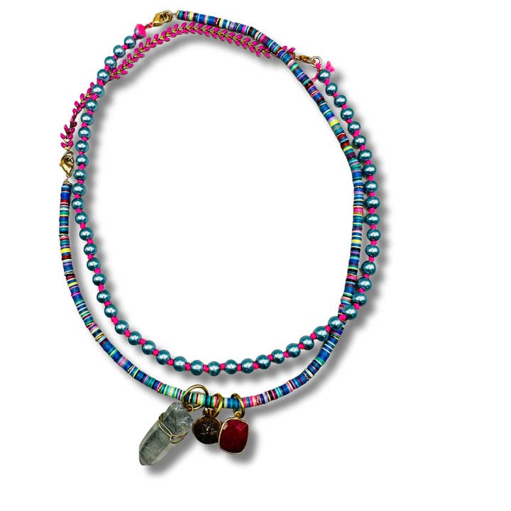 Multi Color Convertible Necklace and Bracelet Combination, Ruby Charm & Star for wholesale by Alisa Michelle Designs Inc.