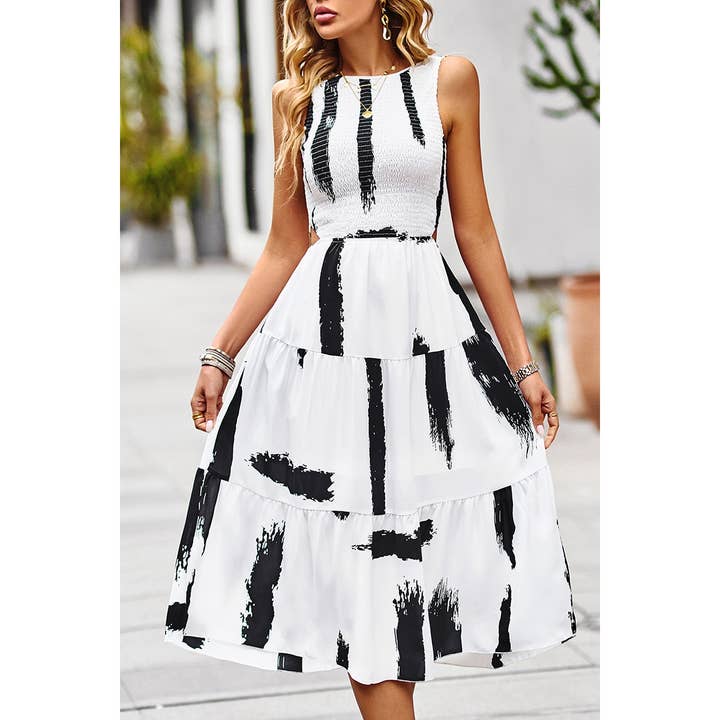 Supreme Fashion - Wholesale Dress - Women's - Floral Print Pocket Sleeveless Smocked Split Dress