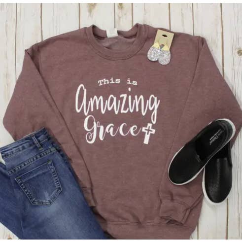 Pickle Tees Wholesale - Wholesale Graphic Sweatshirt - Women's - This Is Amazing Grace - Sweatshirt