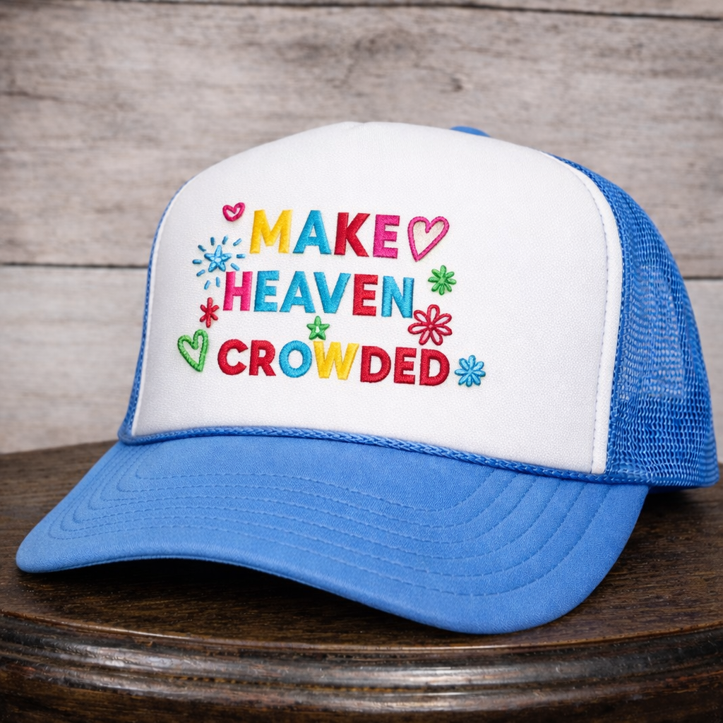 LC Elizabeth – wholesale Trucker hat – Women’s – Make Heaven Crowded Patchwork | LC Elizabeth Original | Embroidered Trucker Hat0