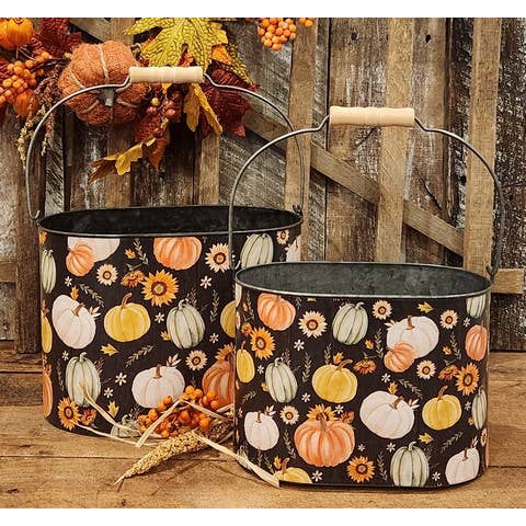 DNS Designs - Wholesale Bucket/Pail - Multi Color Pumpkins/ Sunflower Oval Buckets ( Set of 2)