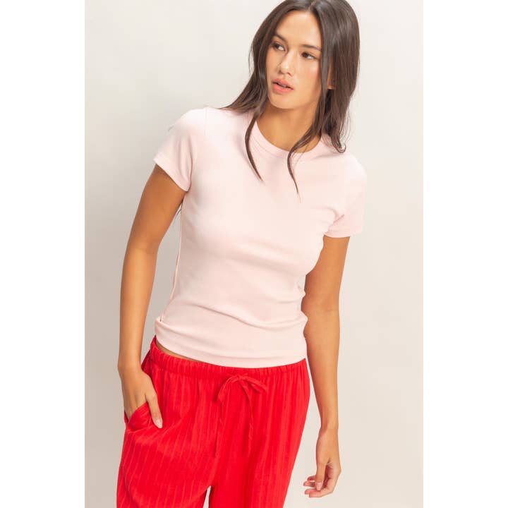 Top a maniche corte con scollo rotondo lavato minerale per la vendita all'ingrosso da parte di Double Zero