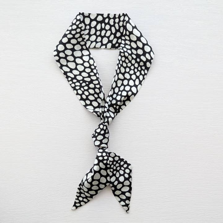 Silk Satin Skinny Scarf: Black and White Geometric Design for wholesale by Poems And Polka Dots