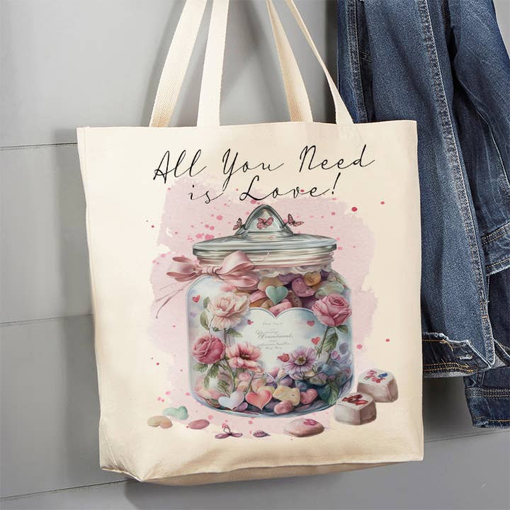Valentine Candy Jar Need Love Canvas draagtas van 12 oz voor wholesale door Avery Lane Gifts