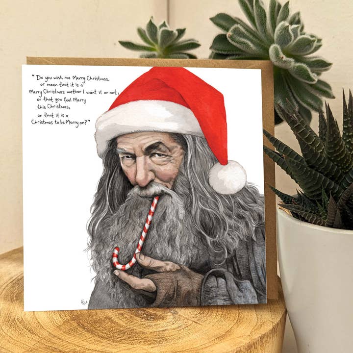 Biglietto natalizio Gandalf, biglietto di auguri LOTR per la vendita all'ingrosso da parte di Hes Designs