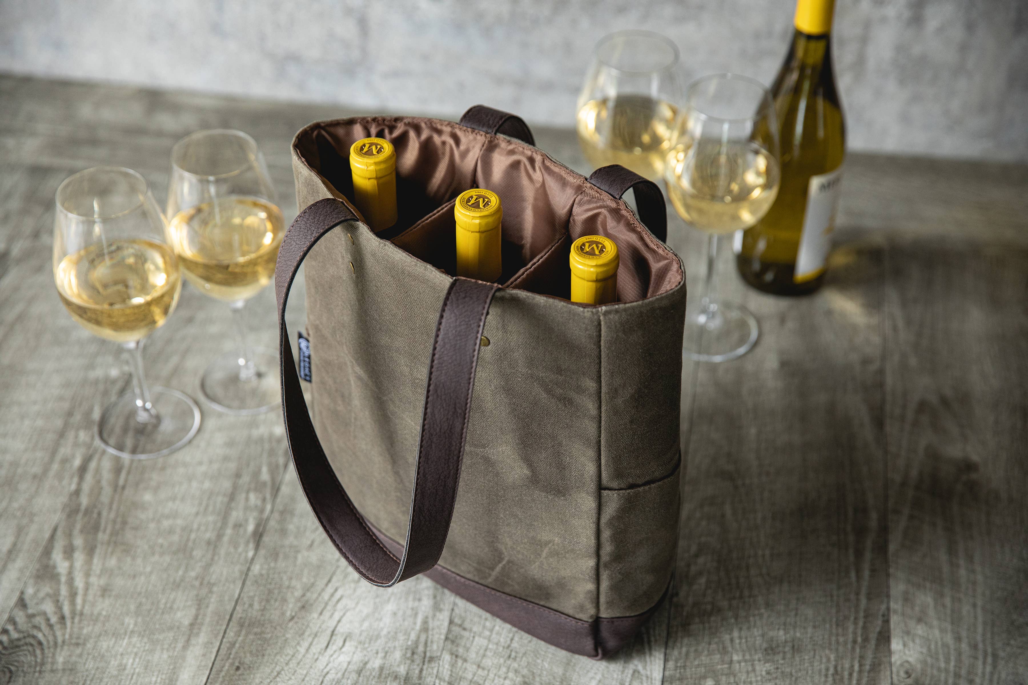 Khaki Green with Beige Accents 3 Bottle Insulated Wine Cooler Bag for wholesale on Faire1