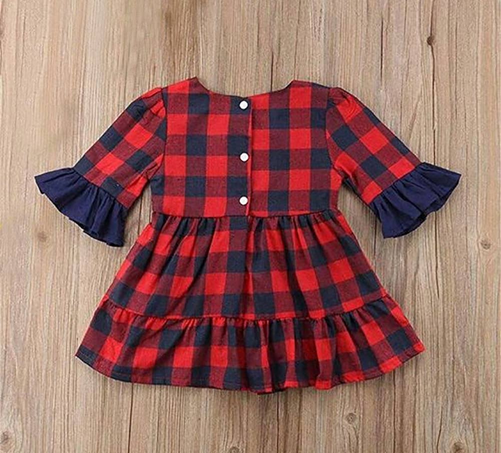 Fennco Styles - Wholesale Dress - Kids - Red-Navy Buffalo Plaid Girl Dress2