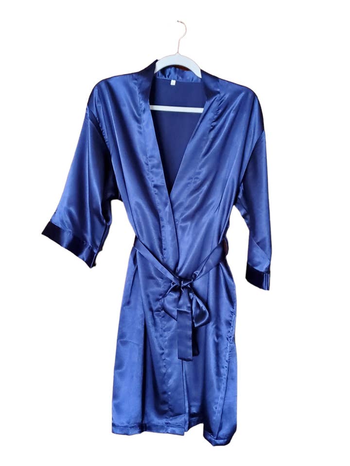 Simple Satin Navy Bridal Robe for wholesale by Valley Girls