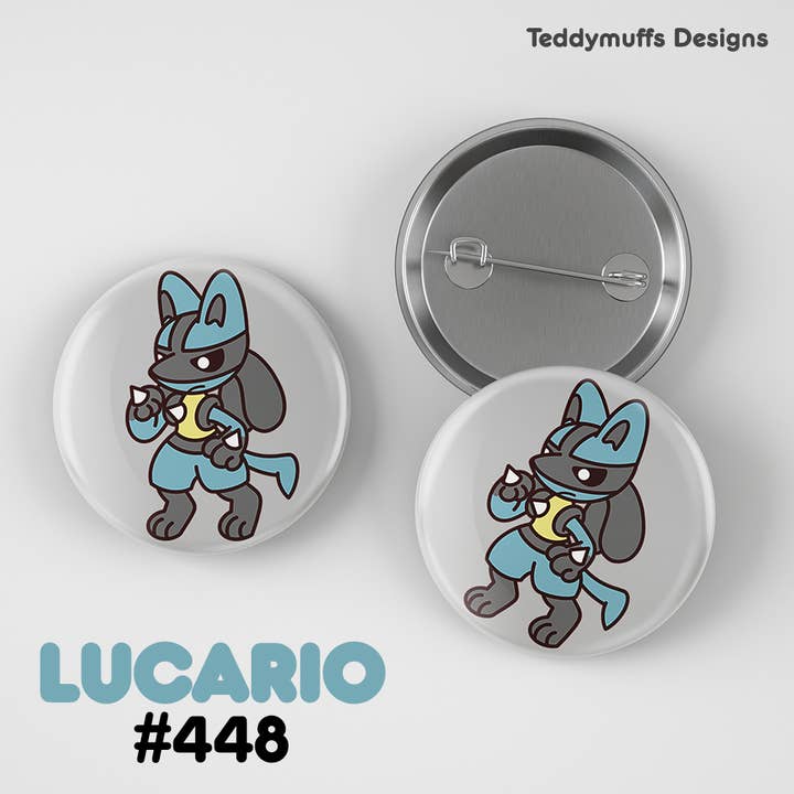 Lucario Button Pin | Pokemon | Pokémon for wholesale by Teddymuffs Designs