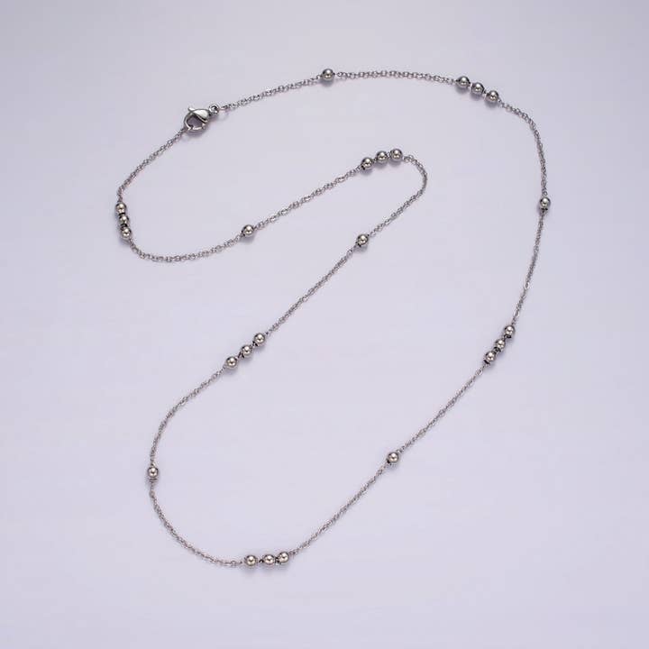 18inch Satellite Chain Necklace Silver Dainty Satellite Ball Chain Necklaces Stainless Steel | WA-2394 for wholesale by Aim Eternal