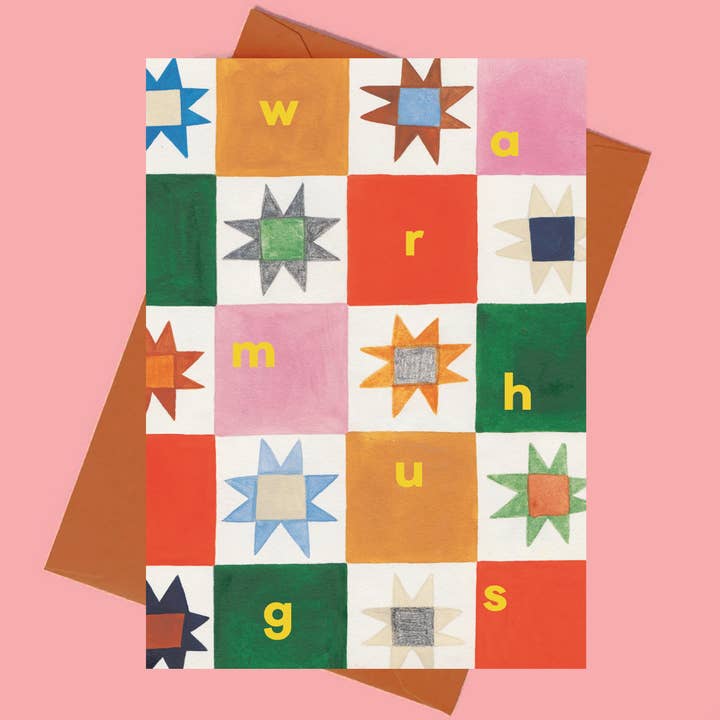 Daria Solak Illustrations - Wholesale Everyday Greeting Card - WARM HUGS PATTERN gold foil card2