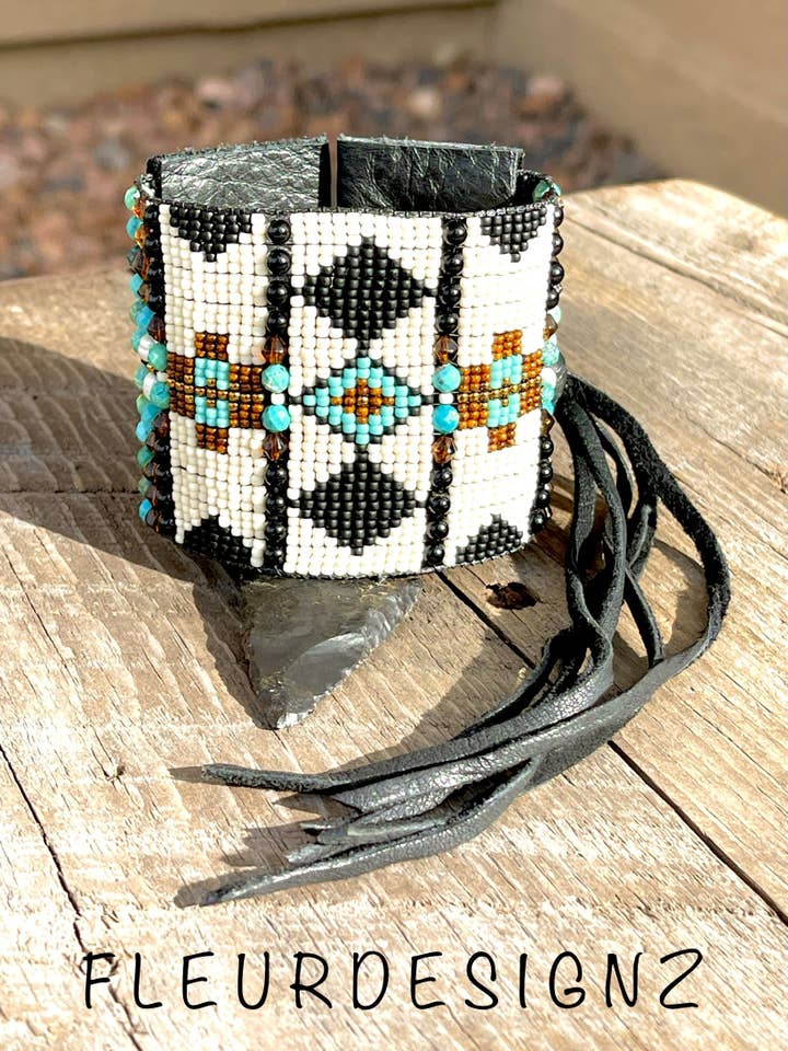 Western Leather Loom Cuff Bracelet for wholesale by Fleurdesignz Western Jewelry