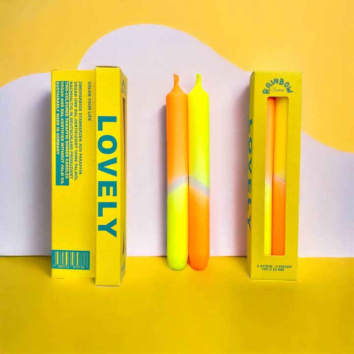 Rainbow Studio * Lovely – handgetauchte Neon-Dinnkerzen, 2er-Set für den Großhandel von Pink Stories
