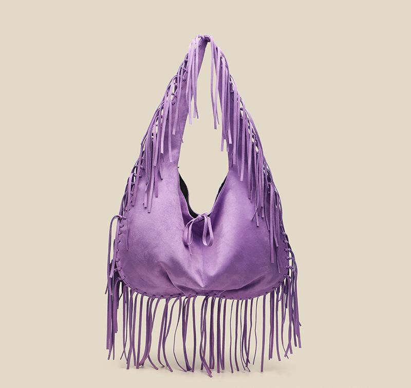 Tourtiwi - Wholesale Shoulder Bag - Women's - Vintage Fringed Suede Shoulder Bag4