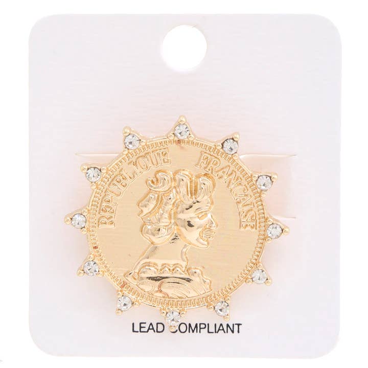 MEDALLION METAL RHINESTONE BROOCH, NPA 019 for wholesale by JOIA ACCESSORIES