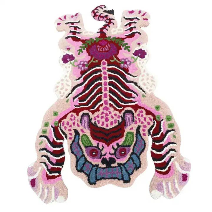 Maia Homes – Großhandel Teppichvorleger – Chinoiserie Tibetischer Tiger Wollteppich handgetuftet – Pink9
