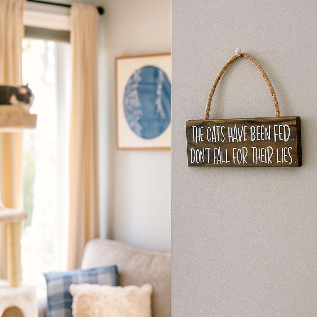 Made By Scratch Crafts – Sinal por atacado – Placa Mini "Os Gatos Já Foram Alimentados" – Sinal Engraçado de Gato1