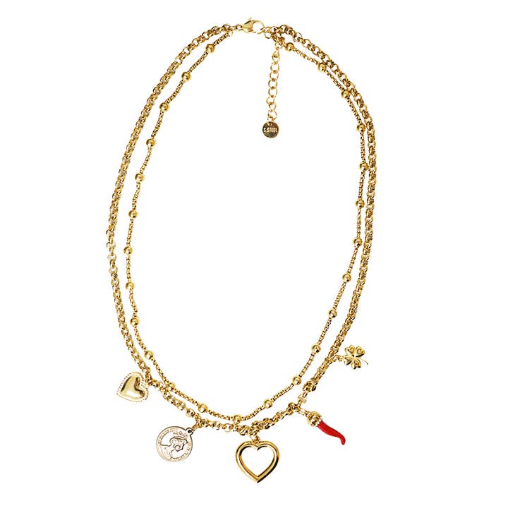 DOBBELTKÆDE MED HELDIGE CHARMS - MY25156C240 for engroshandel hos AMORINO SRL