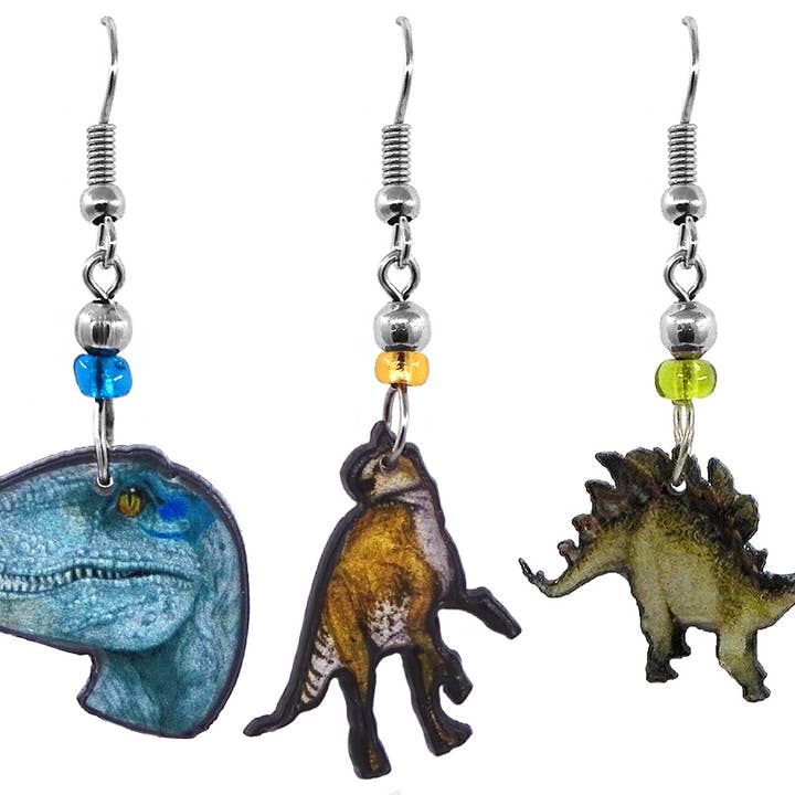 Acrylic Dinosaur Jurassic Animal Dangle Earrings for wholesale by Pichincha