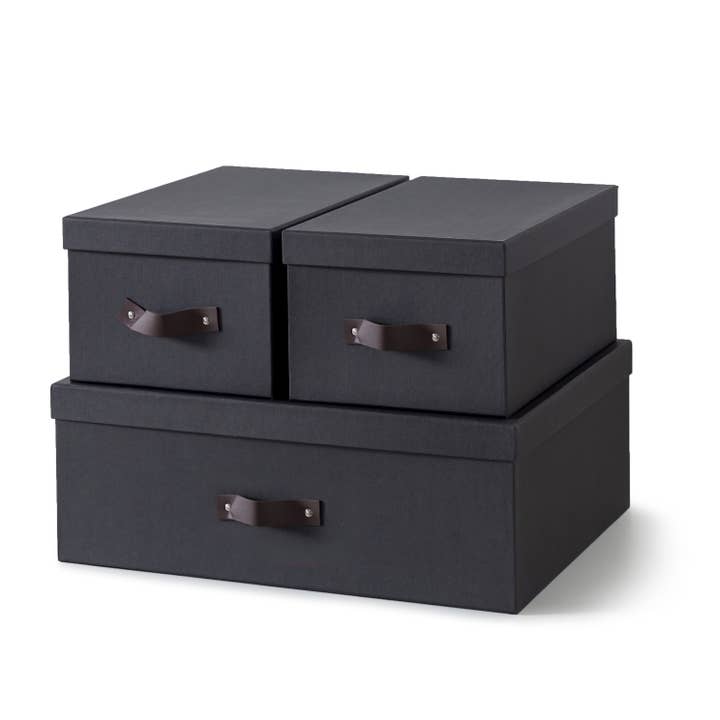 Set of 3 Dark Gray Decorative Storage Boxes with Lids for wholesale by Soul & Lane