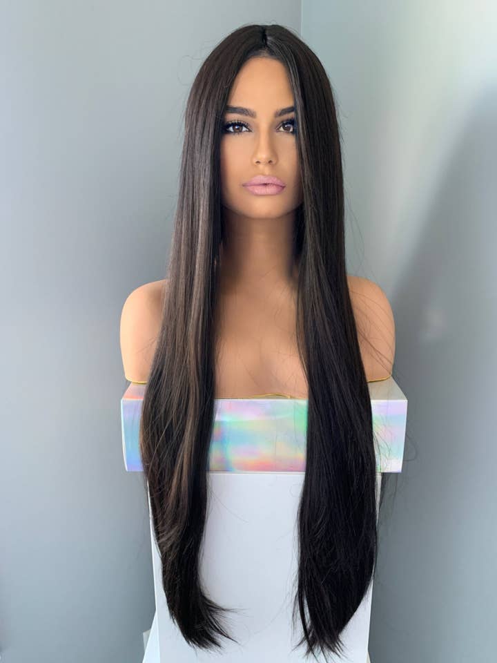 "Kim" - Long Black Silky Straight Partial Lace Front Wig for wholesale by The Extension Room