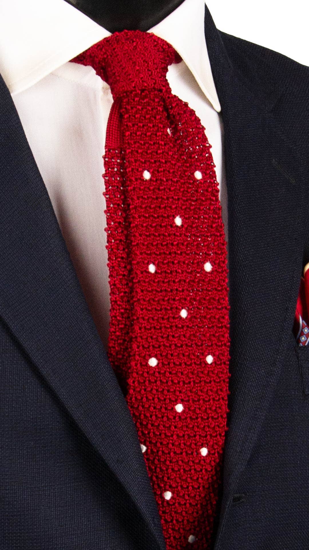 Graffeo Cravatte - Vendita all'ingrosso Cravatta - Uomo - Cravatta Tricot in Maglia di Seta Rosso Bordeaux a Pois Bianchi TRI9660
